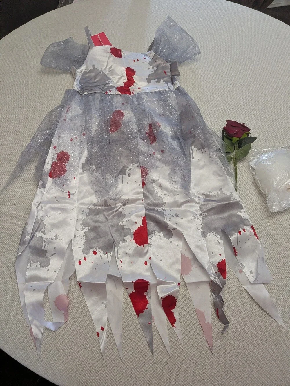 ReliBeauty Ghost Zombie Bride Costume for Girls with Veil and Flower
